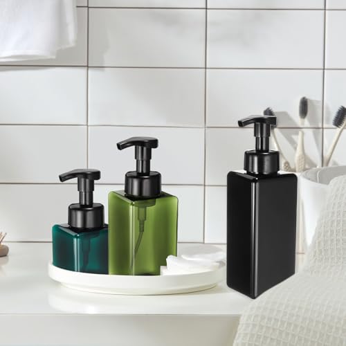 uxcell 2PCS Square Empty Foam Pump Bottle, 650ml Travel Foam Soap Dispenser Empty Refillable Plastic Pump Bottle for Lash Shampoo, Hand Soap, Facial Lotion(7.6", Clear Dark Green)