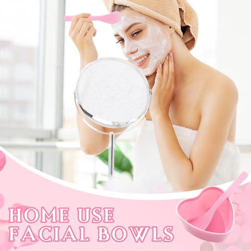 5 Sets Facial Bowls Plastic Heart Shaped Facial Mask Mixing Set with Spatula Pink Facemask Bowl DIY Skin Care Mixing Tool Kit Esthetician Supplies for Lady Women Home Beauty Salon