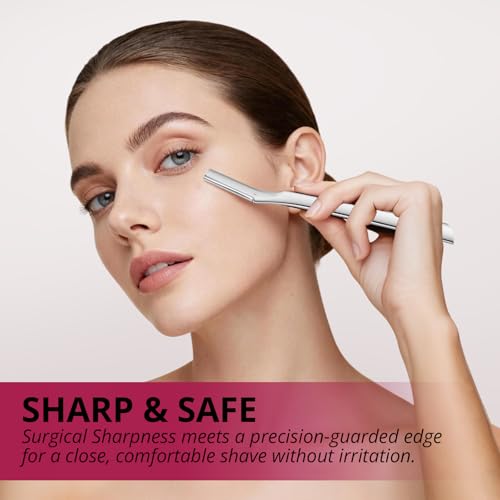 Dermaplane Razor for Women Face, Eyebrow Razor for Women & Men, Professional Metal Dermaplaning Tool with 12PCS Refill Blades, Reusable Face Razor for Exfoliation & Peach Fuzz Removal
