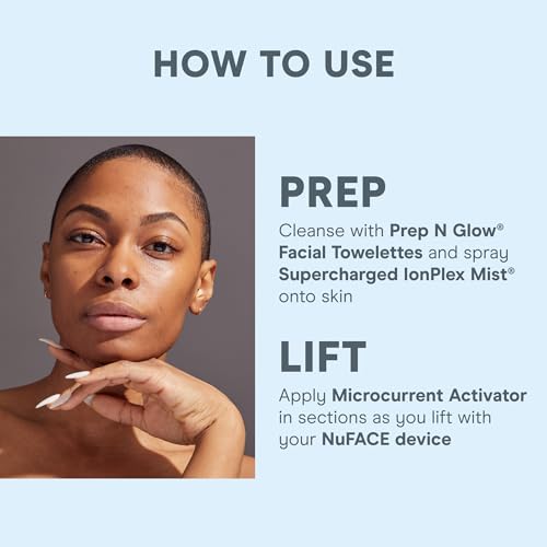 NuFACE Prep-N-Glow Facial Towelettes - 2-in-1 Exfoliating + Cleansing Makeup Remover Wipes, Hyaluronic Acid Travel Face Wipes to Hydrate & Brighten for Glowing Skin - 5 Individually Wrapped Cloths