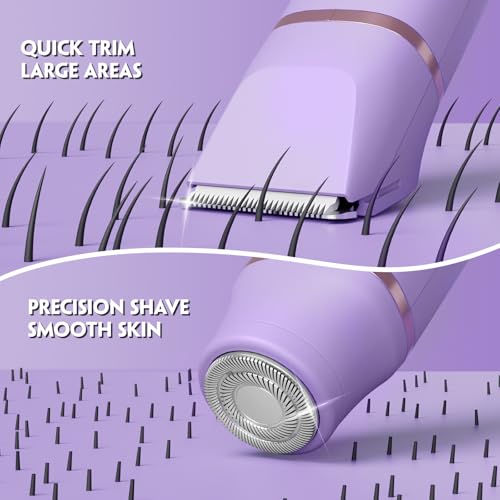 Bikini Trimmer for Women, Tiovara Painless Electric Razors Shaver IPX7 Waterproof Cordless Body Hair Trimmer Pubic Hair Removal with USB Charge Dock for Underarm Leg Arm Body Face Silk Skin (Lilac)