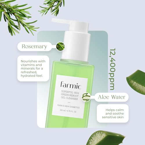 Vegi Green Reboot Gel Face Cleanser | Moisturizing & Hydrating Facial Cleanser | Gentle Daily Cleansing with Aloe & Rosemary to Soothe Refresh Skin (6.76fl.oz/200ml)