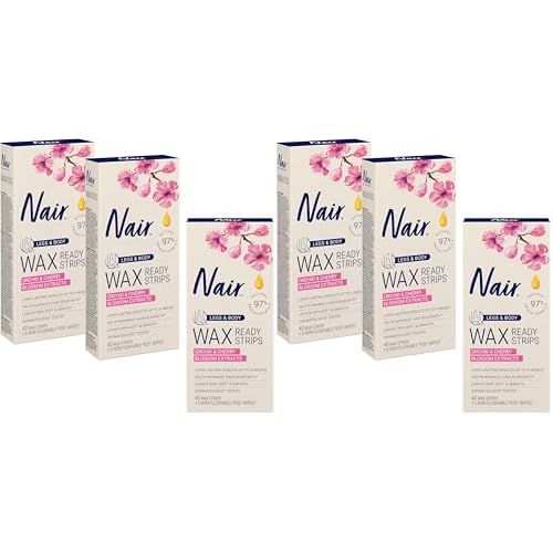 Nair Hair Remover Wax Ready Strips for Legs & Body, No Mess Waxing Kit for Hair Removal, 6-pack Wax Strips, 40ct Each Wax Kit