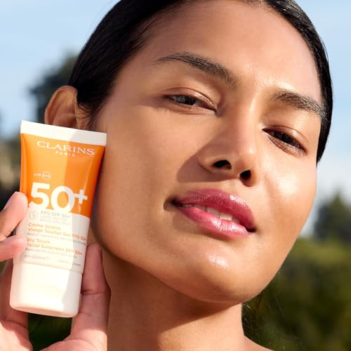 Clarins Dry Touch Face Sunscreen | Broad Spectrum SPF 50+ | UVA/UVB Protection | Lightweight and No White Cast | Enriched with Antioxidants | All Skin Types, including Sensitive Skin | 1.7 Ounces