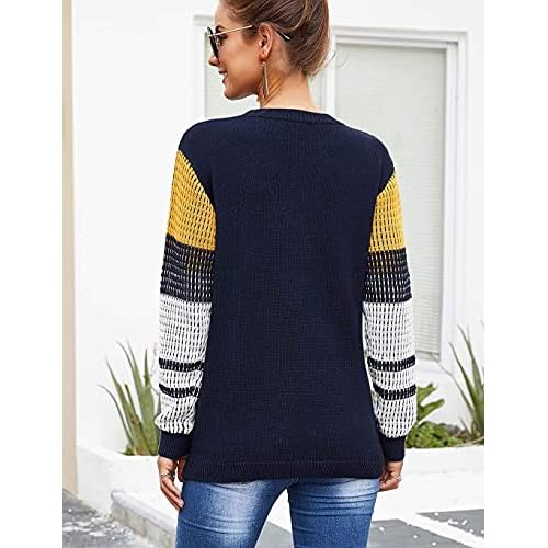 Women's Cute Contrast Sleeve Knitted Pullover Sweater