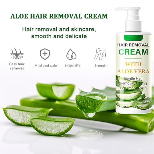 Hair Removal Cream for Men & Women, Aloe Vera Facial Depilatory Cream for Upper Lip, Chin, Arm, Leg, and Bikini, Face Hair Remover for Body Sensitive Skin, Gentle and Soothing 3.52 FL.OZ