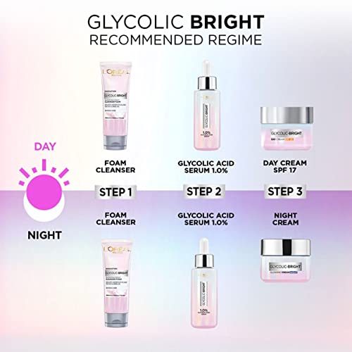 L'Oreal Paris Glycolic Bright Daily Foaming Face Cleanser, 100ml | Glycolic Acid Face Wash for Dull Skin | Daily Glowing Facial Cleanser