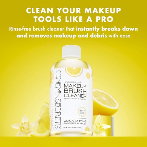 Cinema Secrets Original Makeup Brush Cleaner Solution - Professional Cleanser for Makeup Brushes - Quick-Drying, Rinse-Free Formula - Removes Stubborn Waterproof Make Up - Lemon