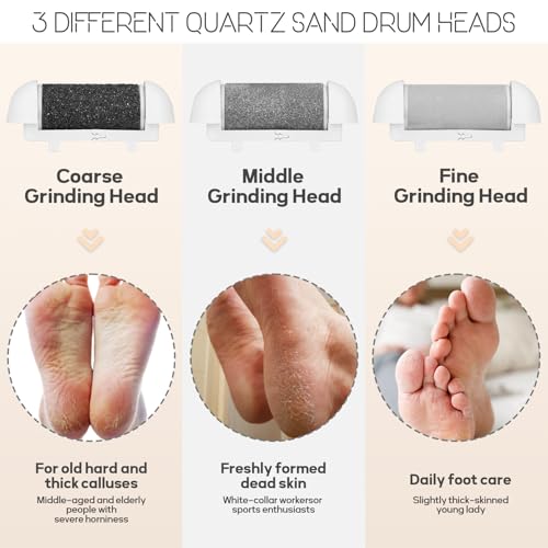 Electric Foot File and Callus Remover, Rechargeable Pedicure Device with Multiple Heads for Dry Rough Feet Care, Home Use Foot Grinder Tool