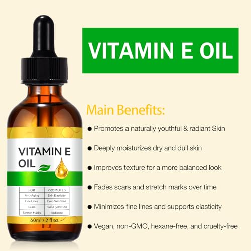 Vitamin E Oil for Face and Skin - Ultra Concentrated Pure Vitamin E Oil for Deep Moisturizing, Hair Care 2 Packs