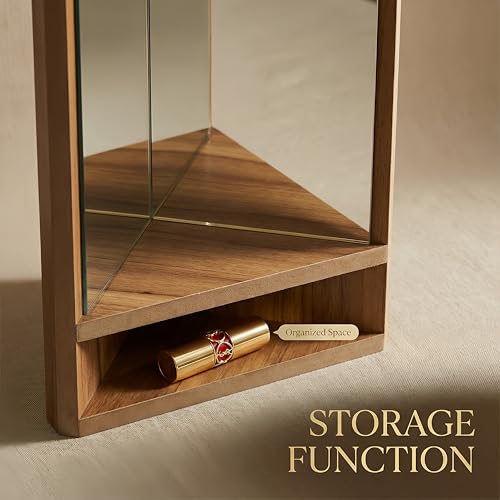 Non-Reversing Mirror with Wood Frame - Shows True Unflipped Image, Standing Tabletop Inverted Mirror for Living Room, Bedroom, Home Decor
