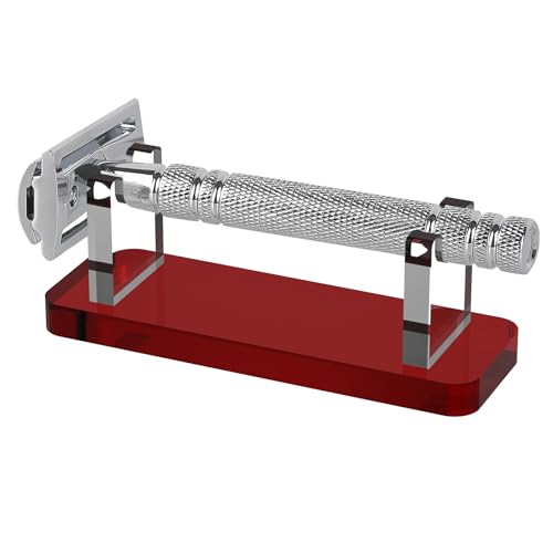 Linkidea Acrylic Razor Stand Holder for Men, Stable Countertop Bathroom Organizer, Easy to Clean, Compatible with Viking Blade Chief, MK-23C, Henson AL13, Shaving Revolution (Red)