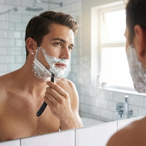 1 Set Razor for Men, Straight Safety Razor with 10 Razor Blades for Men, Single Blade Face Razor for Grooming (Black & Silver)