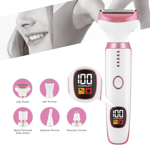 Electric Razors for Women, Bikini Trimmer for Women 5 in 1 Body Shaver for Nose Hair Face Eyebrow Arms Legs Armpit Underarm Pubic Area, Replaceable Lady Facial Razor Painless USB Charge Female Gift