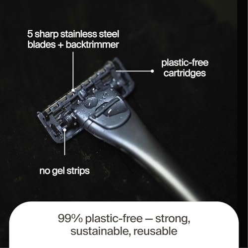 Pro ? Plastic-Free Razor | 1 Handle + 2 Plastic-Free Cartridges With 5 Precision Blades | (Face)