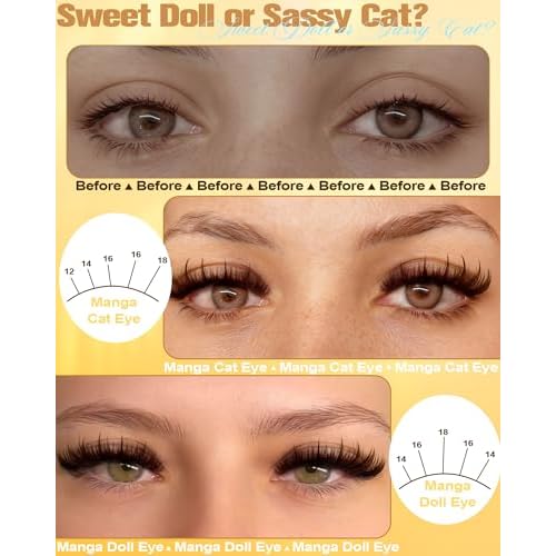 Lash Clusters Kit Brown Cluster Eyelash Extensions Kit More 14/16mm Volume Lashes with Spikes Anime Thick Eyelash Clusters Kit with Lash Bond and Seal, Tweezers by Pleell (D Curly, 144PCS)