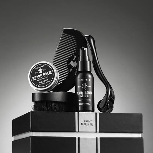 LOVERY Beard Growth Kit - Gifts for Men - Self Care Kit with Beard Serum, Beard Balm, Comb, Beard Brush & More ? Mens Gifts for Him, Boyfriend, Husband, Dad - Enhanced Beard Kit - Birthday Gifts