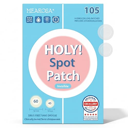 MEAROSA HOLY! SPOT Patch (105 Dots, 2 Size) ? Ultra Thin Invisible Hydrocolloid Spot Patches, Absorbing Covers, Day & Night Blemish Stickers