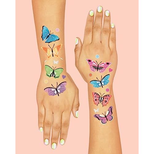 xo, Fetti Butterfly Temporary Tattoos - 46 Glitter Styles | Rainbow Fairy Birthday Party Supplies, Monarchs, Hearts, Flowers, Garden Arts and Crafts