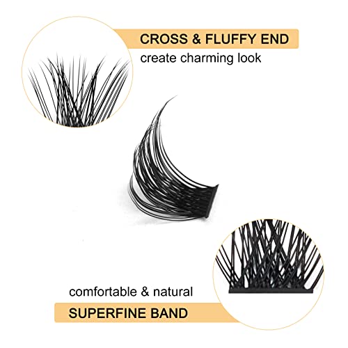 QUEWEL Cluster Lashes 144 Pcs Wide Stem Individual Lashes C/D Curl 8-16mm Length DIY Eyelash Extension False Eyelashes Natural&Mega Styles Soft for Personal Makeup Use at Home (Mega-D-MIX-144 Pcs)