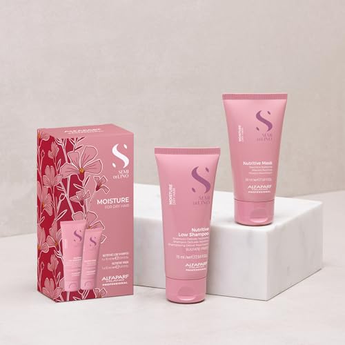 Alfaparf Milano Semi di Lino Moisture Travel Size Shampoo and Hair Mask Set for Dry Hair - Sulfate Free - Hydrating - Moisturizing - Nourishing
