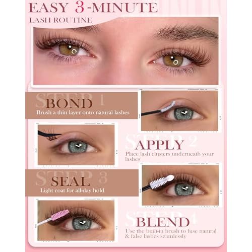 Natural Brown Lash Clusters Kit Wispy Eyelashes Clusters Kit C Curl Cluster Eyelash Extensions 10-16mm Cluster Lashes DIY Eyelash Clusters Waterproof Individual Lashes Extension Kit with Brush