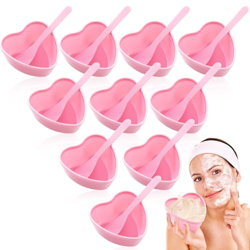 5 Sets Facial Bowls Plastic Heart Shaped Facial Mask Mixing Set with Spatula Pink Facemask Bowl DIY Skin Care Mixing Tool Kit Esthetician Supplies for Lady Women Home Beauty Salon