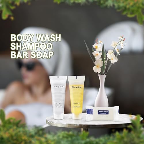 Hotel Soaps and Toiletries Bulk Set: 90 Pcs 3-Piece Set - 30 Hotel Bar Soap 0.5oz, 30 Shampoo, 30 Body Wash Travel Size - Bulk Mini Guest Toiletries
