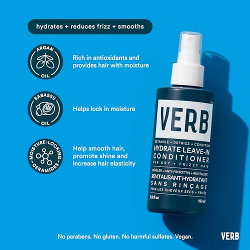 VERB Hydrate Leave-In Conditioner, 6.5 fl oz ? Nourish Dry + Frizzy Hair - Smooth + Detangle - Amber + Warm Jasmine Scent,(Pack of 2)