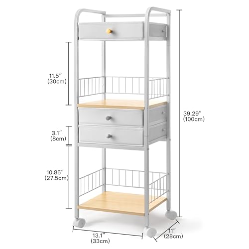 HBlife Floor Makeup Organizer Storage Cart, Make Up Organizers with Drawers, Vanity Cosmetics Display Cases Holder for Skincare Nail Polish Perfume, Bathroom Organizer Shelf with Wheels