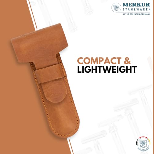 MERKUR Brown Leather Razor Case ? Vegetable-Tanned Cowhide, Precision Fit for Safety Razors up to 110 mm, Protective Travel Cover, Made in Germany