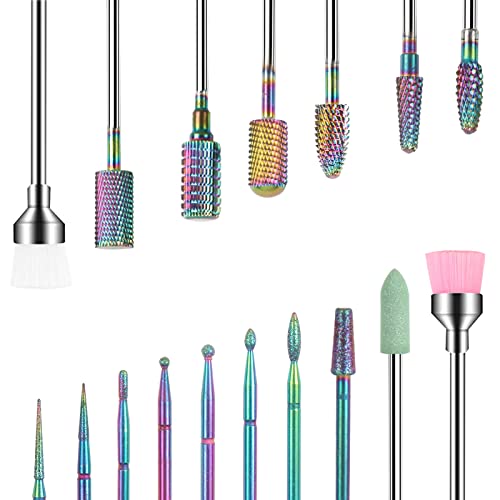 BQAN Nail Drill Bits, 17Pcs Tungsten Carbide Drill Bit Set, Professional 3/32'' Nail Bits For Nail Drill Efile, Acrylic Nails, Manicure Pedicure, Home Salon Nail Art Supplies