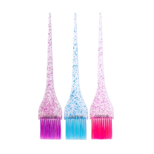 Colortrak 3 Pack Mini Glitter Trio Brush & Bowl Set, Small Brushes with Colorful Feather Bristles, Stackable Color Bowls with Non-Slip Rubber Rings, Easy Handling, 3 Sets Total