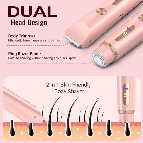 Bikini Trimmer for Women Electric Razors for Women Women's Electric Razor 2 in 1 Shaver Pubic Hair Trimmer Ipx7 Waterproof Wet Dry Use Bikini Shaver for Ladies Pubic, Legs, Face, Underarms (Pink)