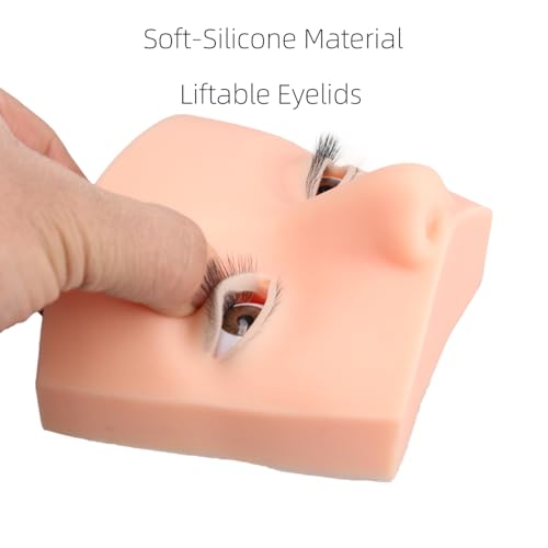 Lash Mannequin Head with Liftable Eyelids - 3D Realistic Silicone Lash Mannequin for Eyelash Extension Training - 4 Upper & 1 Lower Lash Layers (9x12x6.5cm)