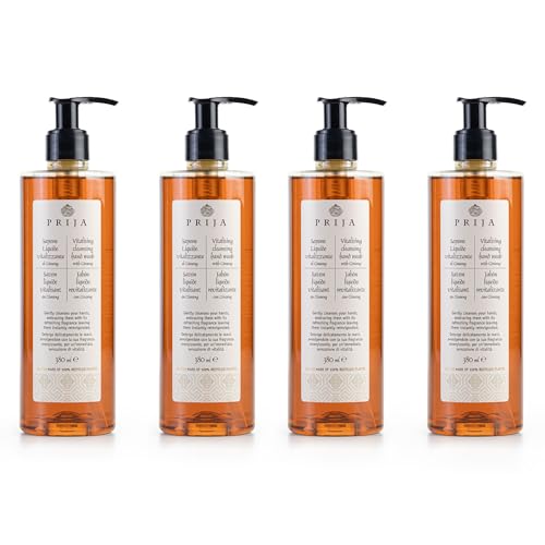 Prija Vitalising Hand Wash with Ginseng Extract Gently Cleanses Hands, Moisturising Liquid Hand Soap, Vegan Friendly with Energising Fragrance 4 x 12.85 Fl. Oz