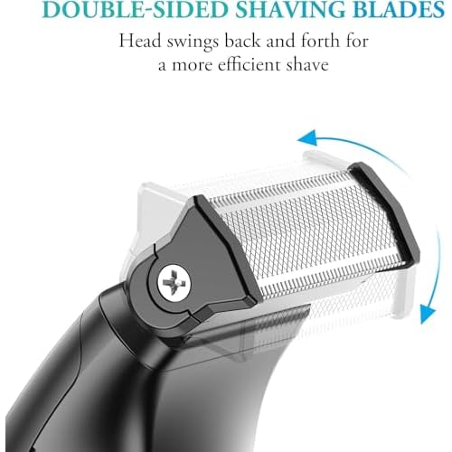 Body Hair Trimmer for Men - 2 in 1 Dual-Head Electric Shaver & Groomer, Ball Shaver with 30¡Æ Rotating Blade Adjustable Comb Mens Electric Razor IPX6 Wet & Dry for Face Groin Pubic Hair Trimmer Black
