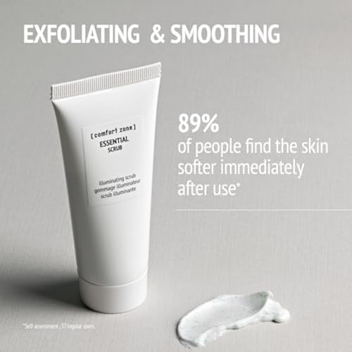 [ comfort zone ] Essential Scrub, Illuminating Refining Exfoliator, Removes Impurities, Minimizes Pores, Smooths Skin, Clean Beauty, Vegan, Made in Italy, Silica Particles, Jojoba Spheres, 2.02 Fl Oz