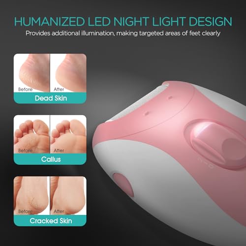 Electric Callus Remover for Feet, Rechargeable Foot File Pedicure Tools with 3 Rollers & 2 Speeds, Professional Feet Scrubber Remover Foot Care for Calluses, Cracked Dry Dead Skin CR310 Pink