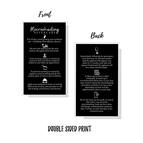 Microshading Aftercare Card | 50 Pack | 2x3.5" inches Business Card Size | Brow PMU Brow Artist Powdered Brow | Black with White Design