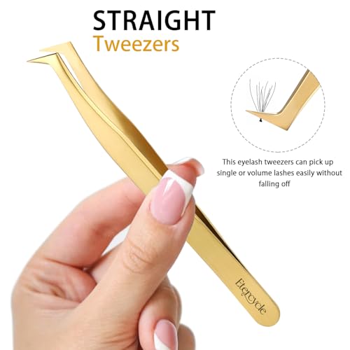 Etercycle High Precision Lash Tweezers Set - Includes 3 Stainless Steel Eyelash Tweezers for Classic Individual and Volume Lash Extensions. Complete with Storage Box