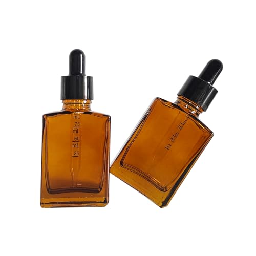 12 Pack 1 oz Amber Square Glass Dropper Bottle for Essential Oil, Perfume, Serums and Liquids