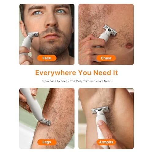 2 in 1 Electric Body & Nose Hair Trimmer - Painless Beard Razor for Men, All-in-One Groomer with Magnetic Nose Hair Head, Waterproof Wet/Dry Groin/Ball Shaver,USB-C Fast Charging,White(Solo)