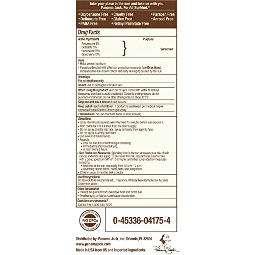Panama Jack Continuous Spray Sunscreen - SPF 75, Broad Spectrum UVA/UVB Protection, PABA, Paraben, Gluten & Cruelty Free, Water Resistant (80 Minutes), 5.5 OZ