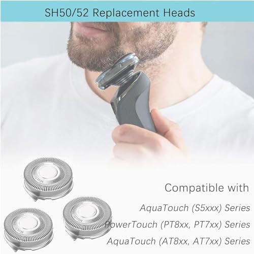 Sh50/52 Shaver Replacement Heads Compatible with Philips Series 5000 Razors, New Upgrade SH50 Shaving Replacement Blades Compatible with Norelco ATxx, PTxx, PT8xx, PT7xx, AT8xx, AT7xx