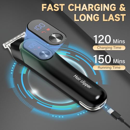Beard Trimmer for Men: Professional Barber Hair Clippers, 5-in-1 Cordless Grooming Kit, Rechargeable Electric Razor & Shaver for Face, Mustache, Body, Ear, Nose Hair Trimmer with LED Display, Cyan