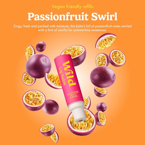 Wild - Refillable Lip Balm - 3 Pack of Lip Balm Refills in a Variety of Scents - Includes Coconut & Vanilla, Passionfruit Swirl & Watermelon Flavors - Beeswax Free