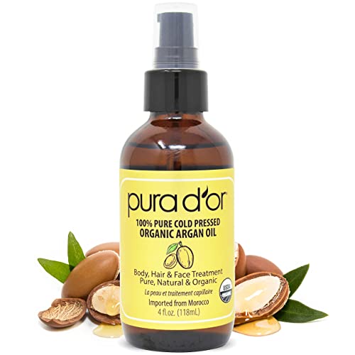 PURA D'OR Anti-Thinning Advanced Therapy Biotin Shampoo & Conditioner Hair Care Set & Organic Moroccan Argan Oil (4oz / 118mL) USDA Certified 100%