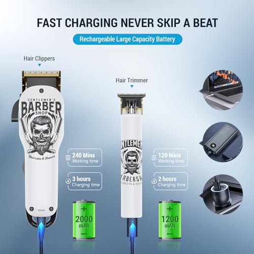 BESTBOMG¢ç Hair Clippers & Trimmer Ceramic T-Blade Cordless Haircut Sets Rechargeable 2000mAh/1200mAh with 10 Guide Combs & for Men/Father/Husband/Boyfriend