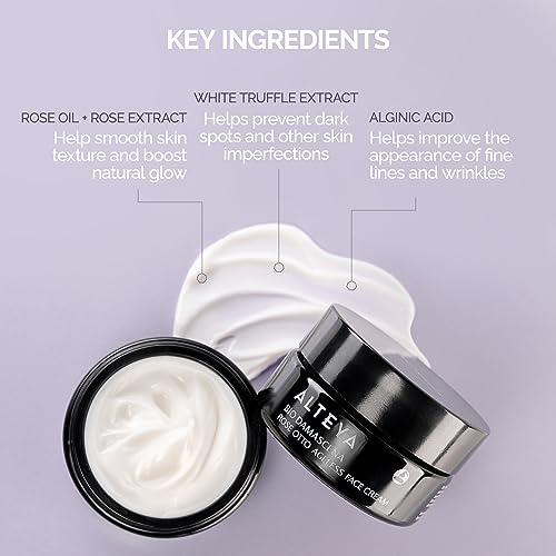 Alteya Organics Face Cream Certified Organic Skin Care 1.7 Fl Oz/50 mL Bio Damascena Award-Winning Ageless Rose Otto Face Moisturizer With Organic Bulgarian Rose Oil Firming, Deeply hydrating and Brightening
